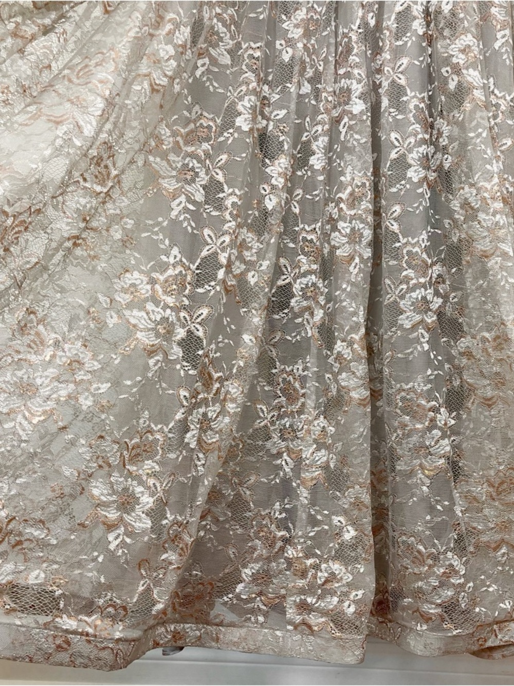 Elegant Silver & Gold Long Floral Lace Evening Gown by Colors Dress Size 14‎ - Picture 11 of 16